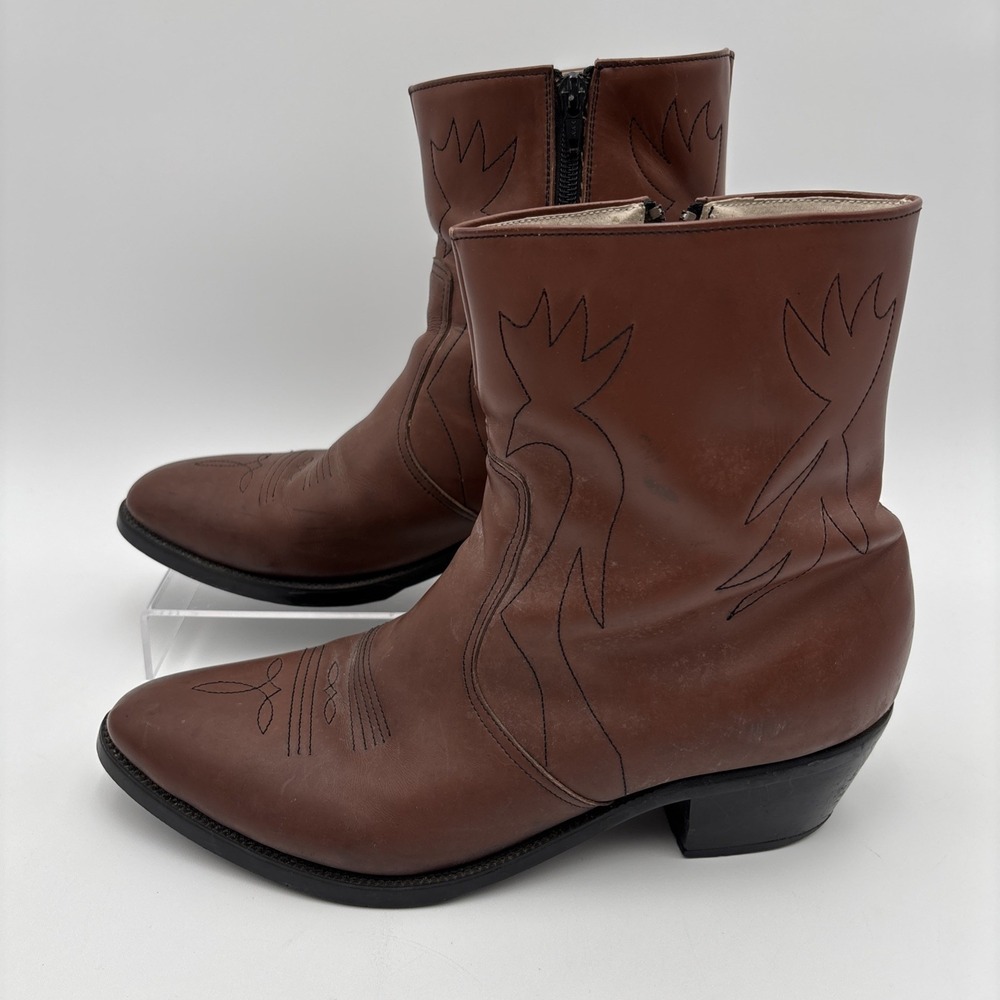 Ponderosa PR111 • Cowboy Western Ankle Zipper Boots • Brown • Men's‎ Sz 11 W